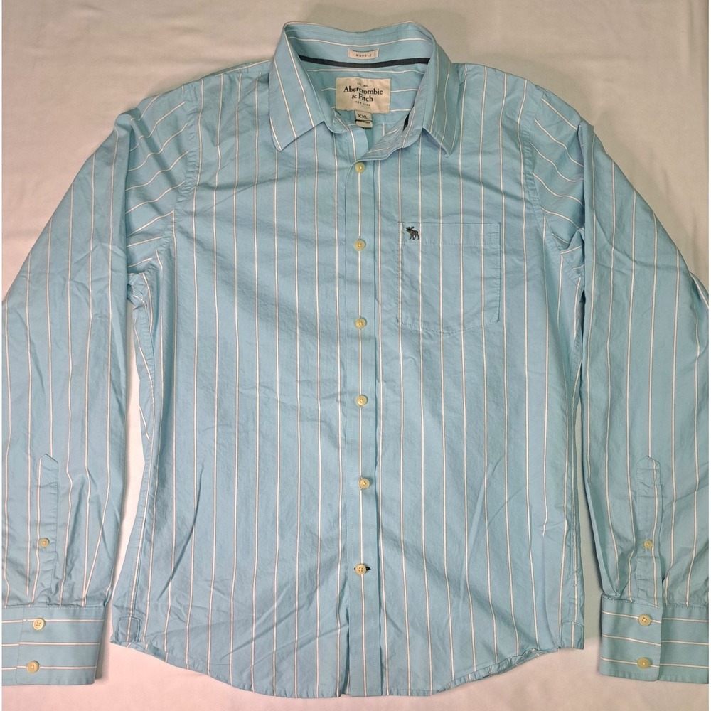 Abercrombie & Fitch Men XXL Muscle Blue/Wht Stripe LS Button-Down Soft Smart y2k